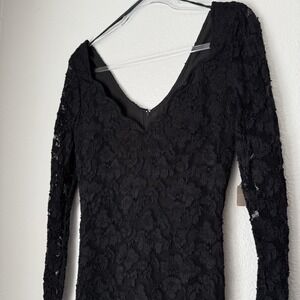 moda international women 14 Black lace long sleeve vintage Y2K bodycon Goth Dark